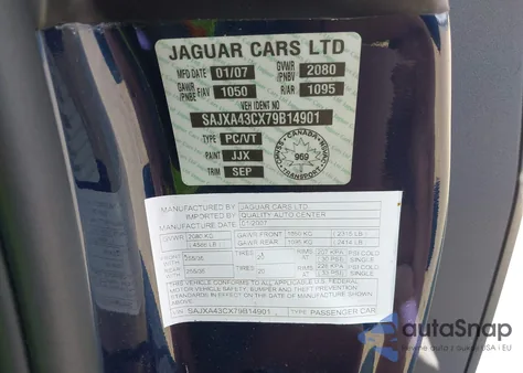 2007 Jaguar Xkr z USA, uszkodzony, nr VIN SAJXA43CX79B14901